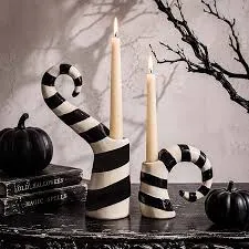 Gothic Spooky Black Ceramic Candleholder Set #Halloween2026