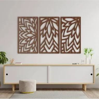 Hand-Carved Wooden Geometric Leaf Ornament Set