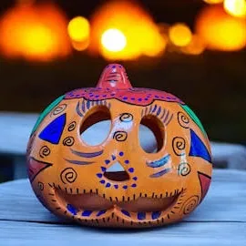 Artisan Hand-Carved Ceramic Pumpkin Candle Holder